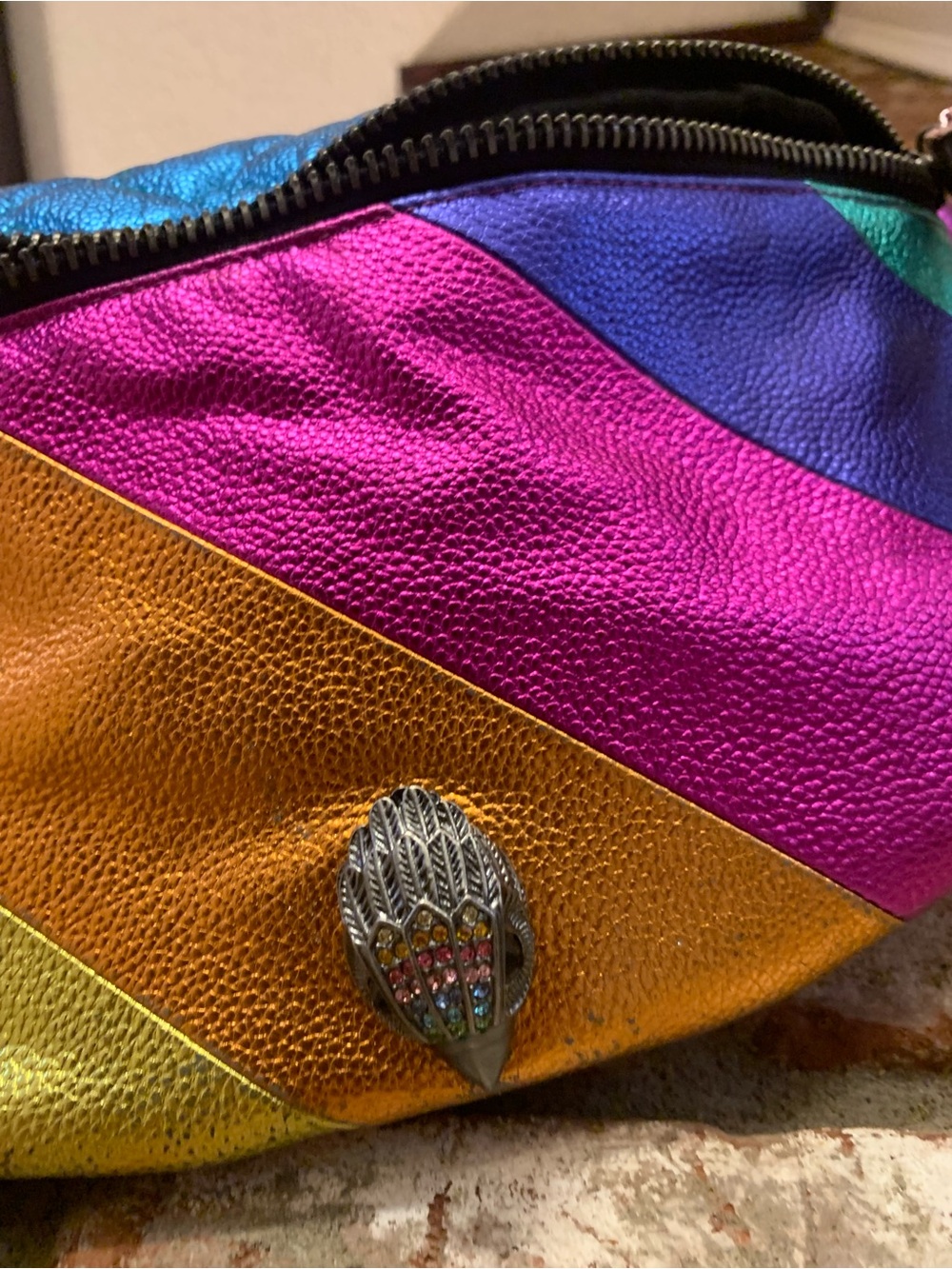 Kurt Geiger Multicolor Metallic Leather Cosmetic Pouch - Pink, Blue, Gold, Green